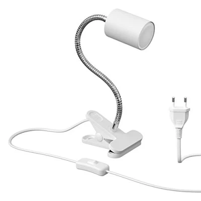 Immagine di ledscom.de lampada a morsetto WAIKA con collo d&#039;oca e interruttore bianco opaco, incl. LED GU10 (bianco caldo, 4,914W, 450lm, 100)