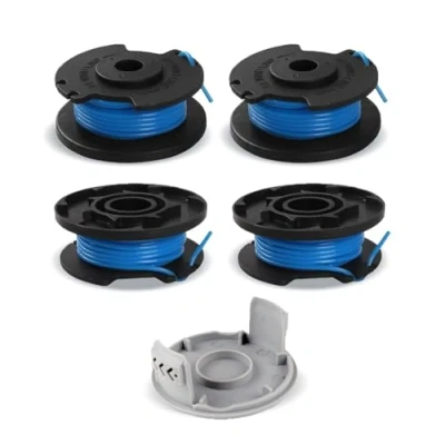 Immagine di Viilich 4 bobine di filo per Ryobi, bobina ricambio Ryobi One + RAC124 AC14RL3A OLT1823 OLT1832 18 V 24 40 V, decespugliatore, 1 tappo (3,3 m x diametro 1,65 mm)