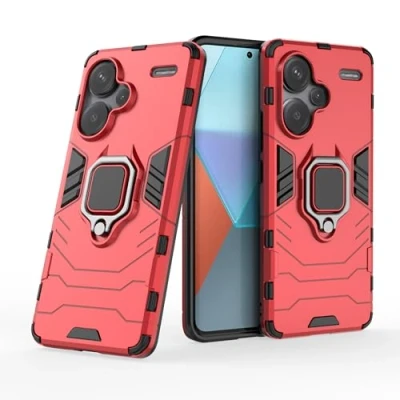 Immagine di Cover per Xiaomi Redmi Note 13 Pro Plus con Anello, Custodia Supporto Magnetica Rigida Resistente Antiurto Doppio Strato Protettiva Calamita Bumper Case (Xiaomi Plus, Rosso)