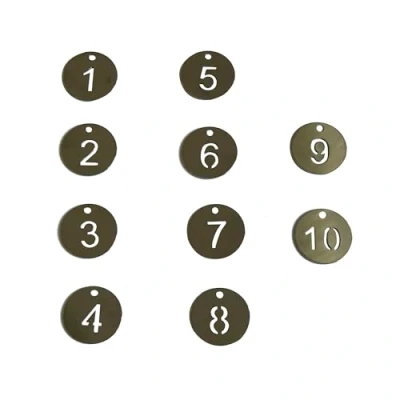Immagine di Targhette numerate in acciaio inox con portachiavi, 40 mm, targhetta numerata, Colore: inox, 1 10