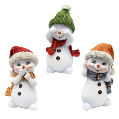 Immagine di Dekohelden24 Bambini con neve Non sentire nulla, vedere, dire cappello e sciarpa in arancione, verde rosso, set da 3 pezzi, lunghezza 6,3 x 5 10,5 cm (lunghezza larghezza altezza)