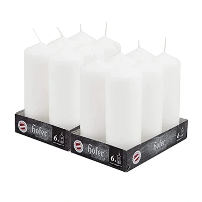 Immagine di Hofer Candele Cilindriche a Colonna 6 x 16,5 cm Colore Bianco Set di 12 Grandi Lunga Durata: 54 Ore Non Profumate Cera Antigoccia Qualità RAL