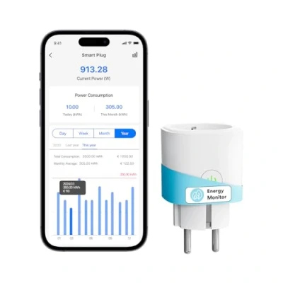 Immagine di Meross Presa Smart WiFi con Monitoraggio Consumi, Intelligente 16A, Schuko (Type F) Compatibile Alexa, Google Home e SmartThings, Controllo Vocale Remoto, 1 Pezzo