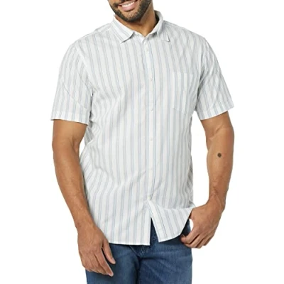 Immagine di Amazon Essentials Camicia in Popeline a Maniche Corte Slim Uomo, Blu Grigio Bianco Righe, XXL