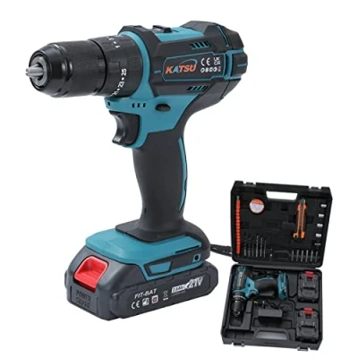 Immagine di KATSU FIT BAT 21V Trapano Avvitatore a Percussione Batteria Combo Set con 2 x 2,0 Ah Batterie e Accessori, 13mm Mandrino senza Chiave, Velocità Luce LED, per la Casa DIY 102675