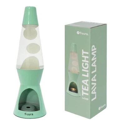 Immagine di Fisura Lampada di lava con candela. senza elettricità. menta e bianca. eco friendly. Regalo originale. 29 cm x 8,5 (Candela non inclusa)