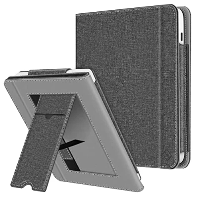 Immagine di FINTIE Custodia per 7&quot; Kobo Libra Colour (2024) / 2 (2021) eReader Stand Cover Protettiva Case con Card Slot e Hand Strap, Auto Sveglia/Sonno, Grigio