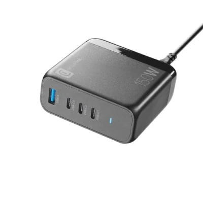 Immagine di Cellularline MULTIPOWER DESK Gan 150W Caricabatterie da rete 4 porte ultracompatto 3 USB C e 1 porta A Dotato di Tecnologia Ideale per Smartphone, Tablet Laptop Nero