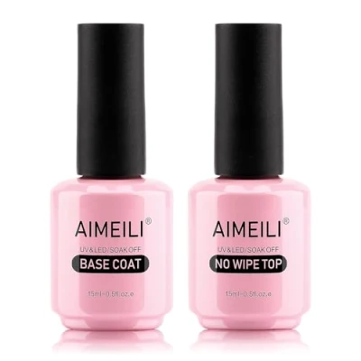 Immagine di AIMEILI Base Coat e No Wipe Top Gel Unghie Kit Smalto Semipermanente per in UV LED Soak Off Manicure, 2x15ml