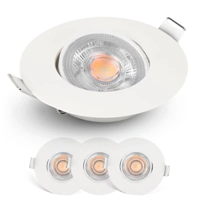 Immagine di EMOS Faretti LED da Incasso per Cartongesso dimmerabile, 230V, 4,9 W/480 lm, orientabile a 50, Bianco caldo 2700k, Set di 3 Soffitto interni, Rotondi, ultra sottile,
