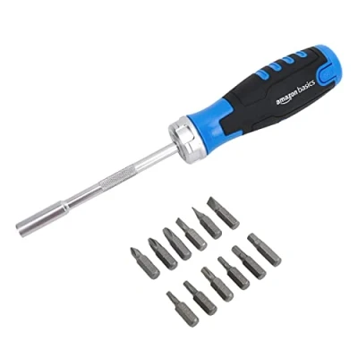 Immagine di Amazon Basics Set di cacciavite magnetico a cricchetto, 12 pezzi in 1, Blu