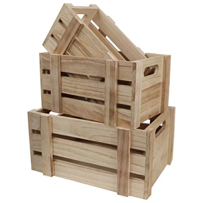 Immagine di BELLE VOUS 3pz Cassette Legno con Manici Cestini Portaoggetti Rustico Decorativa di Piccole, Medie e Grandi Dimensioni Scatola Porta Oggetti da Esposizione per Casa Cassetta Grezzo