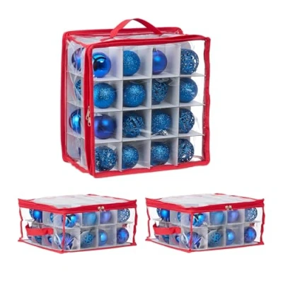 Immagine di Relaxdays Scatola per Palline di Natale, Set 3 Porta Palle Natalizie a 32 Scomparti, HLP: 16x32x32 cm, Trasparente Rosso, Carta