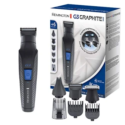 Immagine di Remington Rasoio Elettrico Multiuso G3 Rifinitore viso, Taglia peli naso e orecchie, Regolabarba 6 testine pettini, funzionamento a batteria, regolabarba, Sopracciglia, Lame autoaffilanti, PG3000