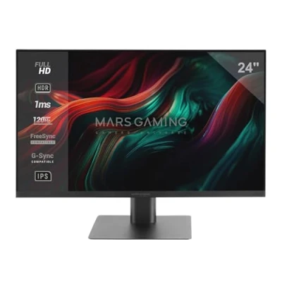 Immagine di Mars Gaming MV 24, Monitor 24 IPS FHD 120Hz, HDR10 1ms, FreeSync e G SYNC, PC Altoparlanti Integrati, Inclinazione 25, Low Blue Light Flicker Free, HDMI + DisplayPort Jack 3,5mm, Nero
