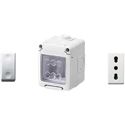 Immagine di Gewiss Contenitore per apparecchi 27 Combi protetto 2 Posti grigio RAL 7035 IP55 con Nr. 1 Presa Bivalente bianca, Interruttore bianco