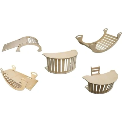 Immagine di Skyline Altalene di equilibrio in legno tunnel gioco arco da arrampicata montessoriano per bambini fatto a mano dondolo montessori scivolo 5 1 con altalena rampa scrivania e sedia L
