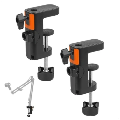 Immagine di Morsetto a C, 2 Pezzi Supporto Microfono da Tavolo avec Fixation Bidirectionnels, Regolabile per Montaggio Forma di C Braccio Microfono/Lampada