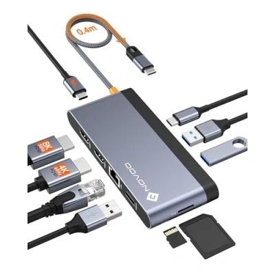 Immagine di NOVOO Hub USB C 10 in 1 Adattatore multiporta di tipo C, Docking Station con Doppio HDMI 4K, Gigabit Ethernet, PD 100W, 3*USB A&amp;USB 3.0, Lettore schede SD/TF per MacBook Pro/Air/Dell/HP