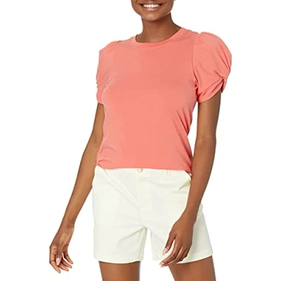 Immagine di Amazon Essentials Maglietta Girocollo a Maniche Corte con Sbuffo e Vestibilità Classica Donna, Rosa Corallo, S