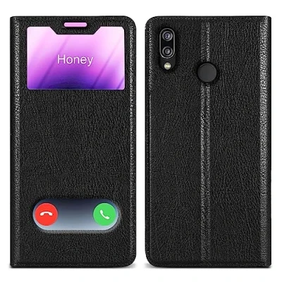Immagine di Cadorabo Custodia compatibile con Huawei P20 LITE 2018 / NOVA 3E in NERO COMETA Coperchio protettivo chiusura magnetica, funzione stand e 2 finestre di visualizzazione