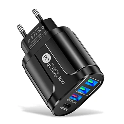 Immagine di Caricatore Rapido USB C, 36W 3 Port Alimentatore C Ricarica Rapida, 20W PD Caricabatterie, QC 3.0 Presa da Muro, Adattatore Universale