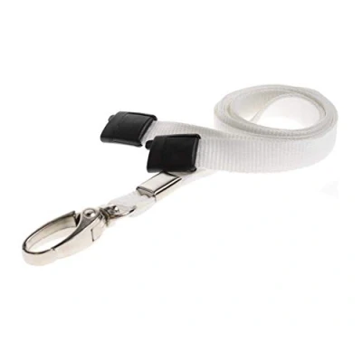 Immagine di ALG ID Cards® cordino staccabile, tinta unita, con chiusura di sicurezza, da collo bianco clip in metallo, per porta badge (cordino bianco)