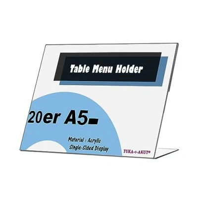 Immagine di TUKA 20x Porta avvisi da Tavolo Inclinati, A5 Orizzontale Espositori, Supporto Pubblicitario Banco, per Menù, Carta, Informazioni, Documenti e Altro. 2,5mm Acrilico Trasparente, TKD8201