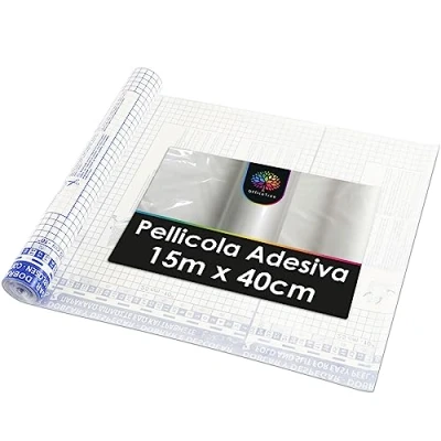 Immagine di OfficeTree Pellicola Libri Adesiva 15m x 40cm 60μ Rotolo Copertina Trasparente Copertine Scolastici Autoadesive