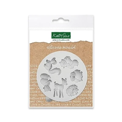 Immagine di Katy Sue stampo in silicone a forma di animali della foresta miniatura per decorare torte e artigianato, realizzare 2 scoiattoli, gufi, ricci, cervi volpe, dimensioni 80 x 75 10 mm