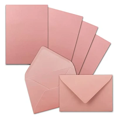Immagine di FarbenFroh by Gustav Neuser Set di 50 fogli carta da lettere opaca, formato DIN A5, con buste in C6, incollaggio a umido (rosa), colore rosa antico