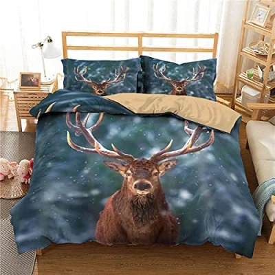 Immagine di WQIZXCW Set Copripiumino Matrimoniale Cervo, Copri Piumino 260x240 cm con Cerniera e 2 Federe 50x80 cm, di Biancheria da Letto 3 Pezzi in Microfibra