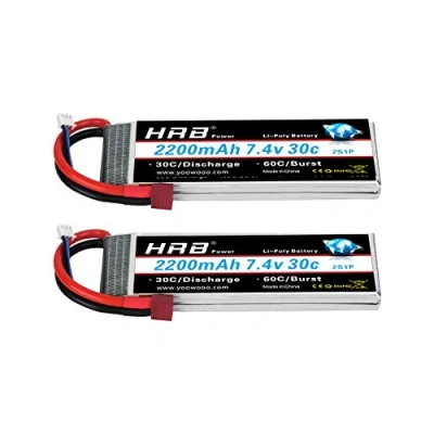 Immagine di HRB 2PCS Batteria Lipo 2S 7.4V 2200mAh 30C con Deans T per RC elicottero aereo auto barca camion