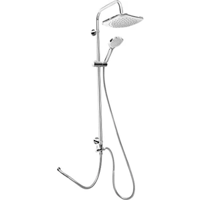 Immagine di Cornat TECBW3414 Sistema Doccia Square Neo, Cromato, soffione Quadrato e doccetta con 1 Tipo di Getto, anticalcare, Distanza tra i Fori variabile, Set Completo Tubo Montante