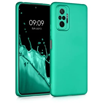 Immagine di kwmobile Custodia Compatibile con Xiaomi Redmi Note 10 Pro Cover Back Case Morbida Protezione in Silicone TPU Effetto Metallizzato turchese metallico