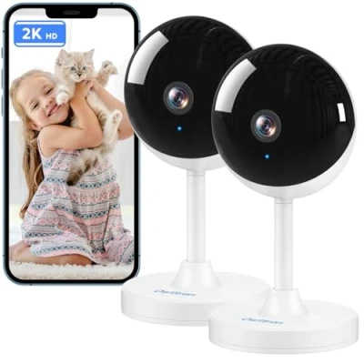 Immagine di Indoor Camera 2 Pack Owltron 2K Home Security for Baby &amp; Elder, Pet with Motion Detection, Night Vision, Way Audio, WiFi Wireless, Monitor Works APP Alexa
