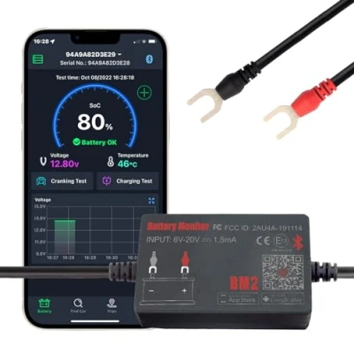 Immagine di Monitor Batteria Bluetooth 4.0 Wireless Battery Tester, Car Charging Start e Alarm System Analizzatore Digitale Adatto a 12V Sistemi Solari Moto Barche Auto Compatibili Android iOS