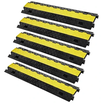 Immagine di VEVOR Passacavo TPU TPR per Protezione dei Cavi Tubi a Pavimento 2 Canali 5 pz 3,05 x 2,79 cm, Rampa Modulare Impermeabile Carico Max. 10000kg, Stradale