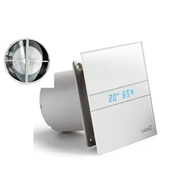 Immagine di Eco / silenzioso moderno Ventilatore Ventola CATA E 120 GTH Timer Regolatore di umidità Idrosensore LED Display con valvola non ritorno Cuscinetto a sfera Vetro frontale latte Risparmio energetico Marchio UE dal 1947