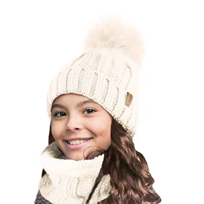 Immagine di TOSKATOK Bambini Ragazze Inverno Rib Seed Stitch Termico Caldo Accogliente Foderato In Pile Scaldacollo Snood Sciarpa con Cappello Set