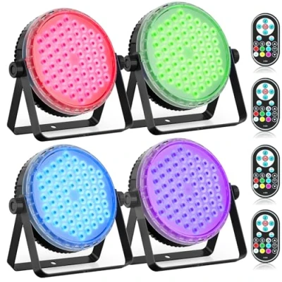 Immagine di Oloaxolx 4 pezzi fari Led da 120 W, 60 Par, con telecomando, luci festa RGBW in 1, effetto arcobaleno, 8CH/DMX512/strobo discoteca,luci palco per feste, matrimoni, bar, club, decorazione