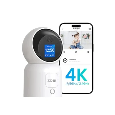 Immagine di ZOSI 4K Telecamera WiFi Interna, 8MP Videocamera a 2,4/5GHz con 1,44&quot; Monitor, Videochiamata Tacco o Gesto OK, Pan 360/Tilt 90, Rilevamento di Persone Auto Tracking, C519