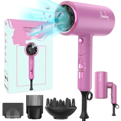 Immagine di Asciugacapelli agli Ioni di litio 2200 W, Motore AC, Phon per Capelli da Viaggio, Manico Pieghevole, ad asciugatura rapida, con tasto caldo/freddo, 3 temperature/2 velocità