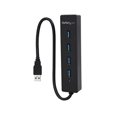 Immagine di StarTech.com Hub portatile USB 3.0 SuperSpeed a 4 porte, 5Gbps, Perno e concentratore per notebook o book con cavo integrato (ST4300PBU3)