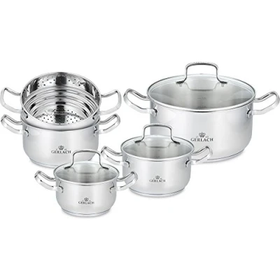 Immagine di Gerlach pentola Set 9 Pezzi Simple, Acciaio Inox, Argento, 24 cm, unità