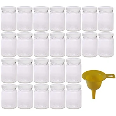 Immagine di Viva Haushaltswaren Vasetti Piccoli con Tappo, per marmellate, Gelatine, Salse, Senape, ECC., 24 Pezzi, capacità: 106 ml, Imbuto Incluso, Colore Tappo: Bianco