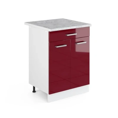 Immagine di Vicco mobiletto base per cucina R line, Rosso bordeaux lucido/Bianco, 60 cm con cassetto PL Marmo