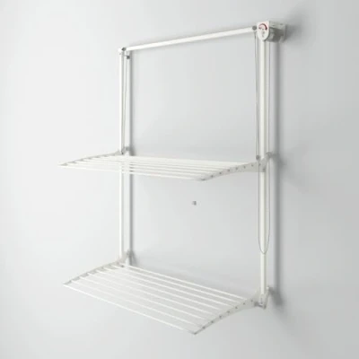Immagine di foxydry Wall Plus, Stendibiancheria da parete, stendino muro verticale, a scomparsa richiudibile interno e esterno 108x52x137 cm (Destro Bianco, 108 cm)