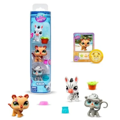 Immagine di Littlest Pet Shop Bandai Confezione da 3 Zoo Pets BF00597 Set di animali domestici, Accessorio, biglietto collezione e codice virtuale, generazione 7, domestici #96, 97, 98, bambini