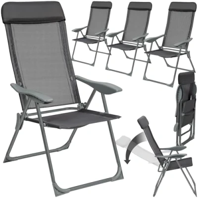 Immagine di TecTake® Set 4 Sedie da Giardino Pieghevoli con Braccioli, Tessuto a Rete per Ventilazione Ottimale, Schienale Regolabile in 5 Posizioni, Comodo Poggiatesta Imbottito Antracite
